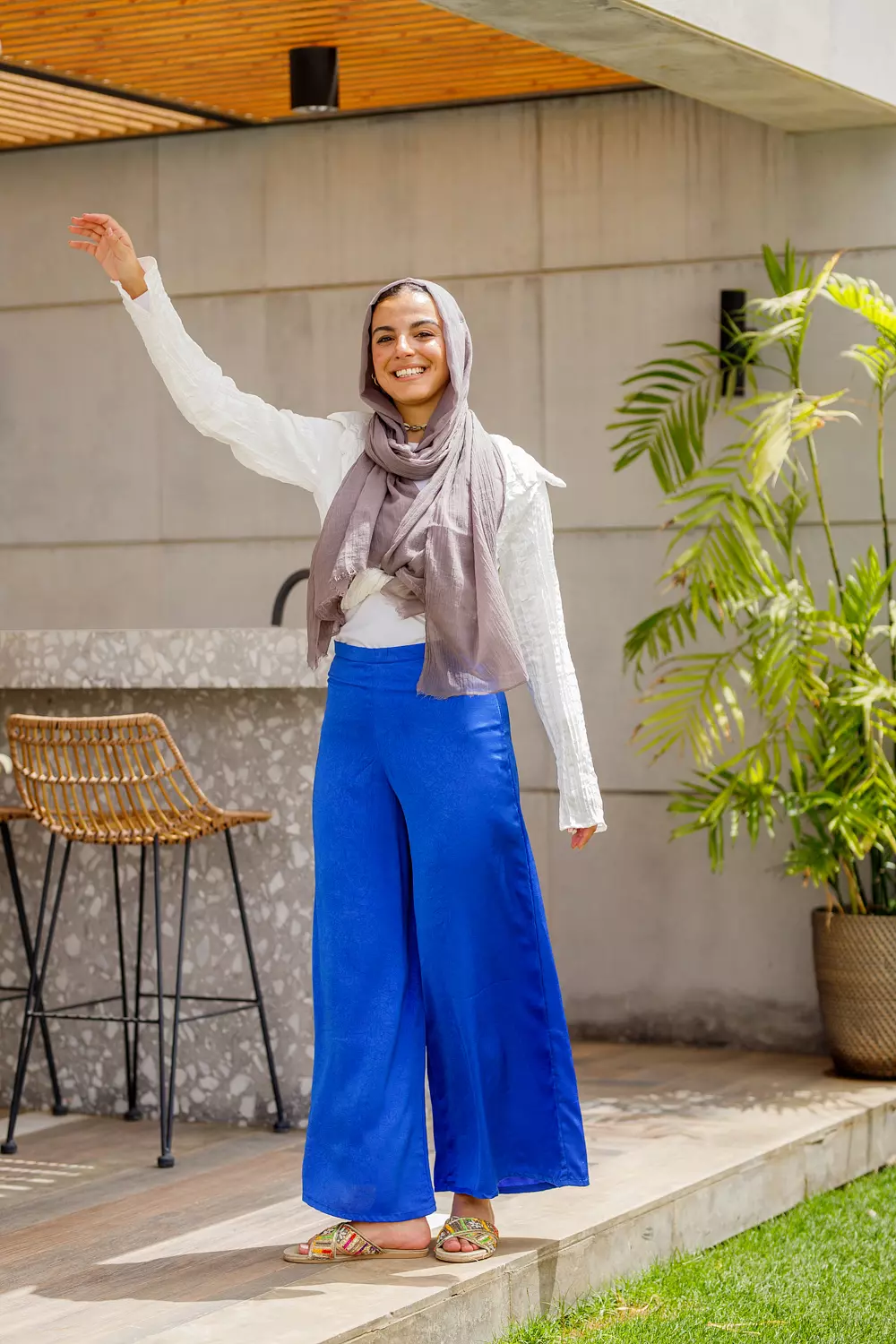 Royal blue wide leg satin pants  hover image
