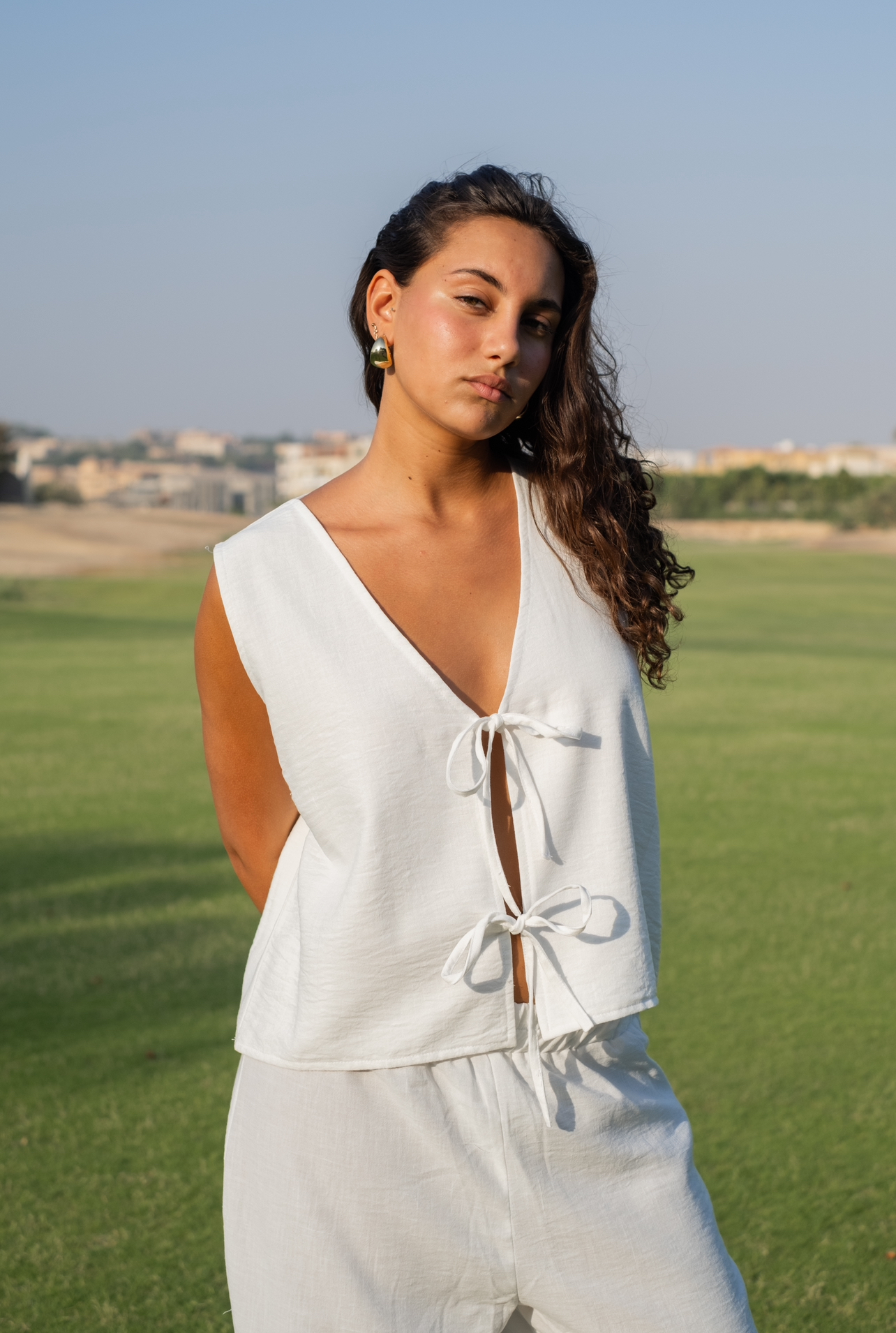 White Double-layered Linen Boho Vest  image