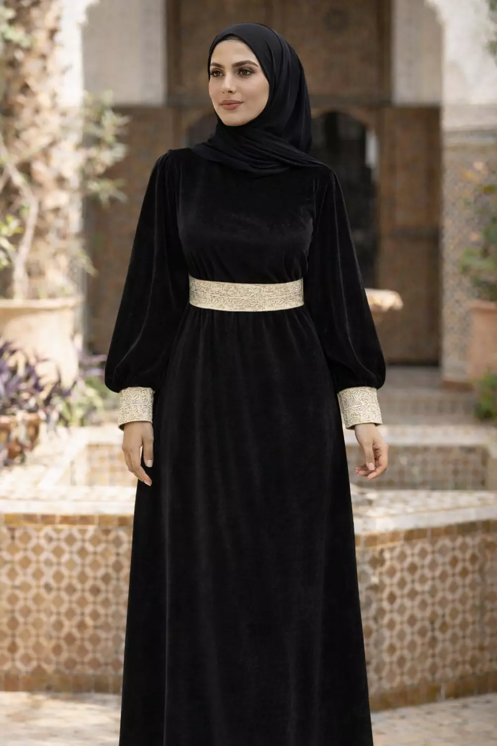 Velvet Women Islamic Dress, Long Sleeve Maxi Dress with SEPARATE Belt. 5