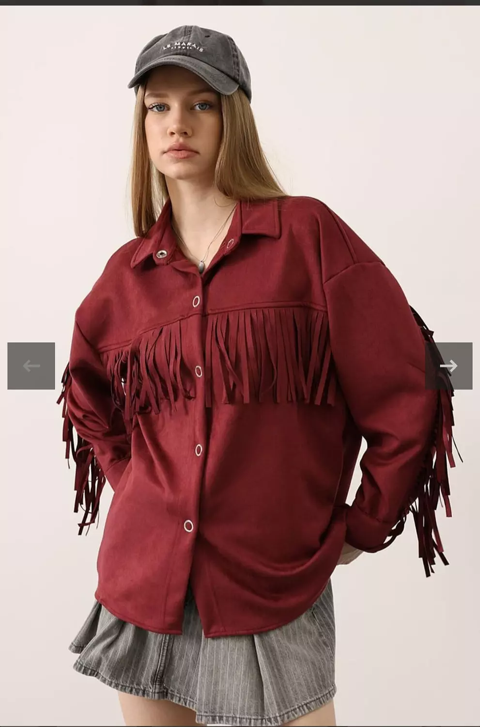 Burgundy Fringes Kadife Shirt image