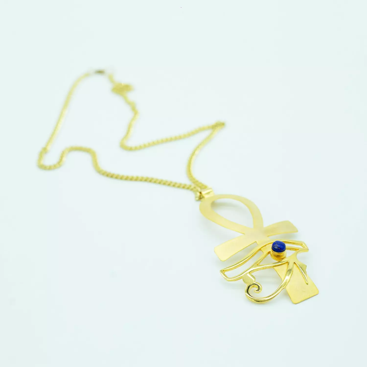 Two-layer copper chain, gold-plated, shiny and matte with a natural stone - 60 cm - Ancient Egyptian image