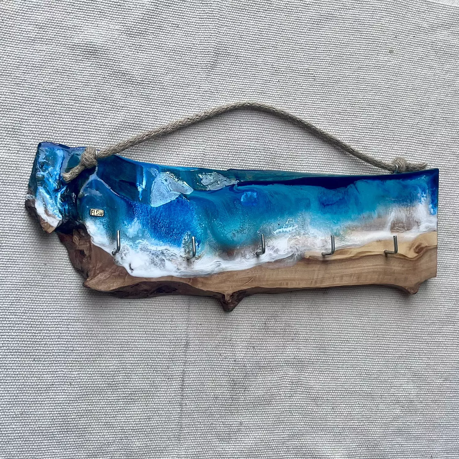 Long Navy blue/Turquoise Live Edge Key Holder hover image