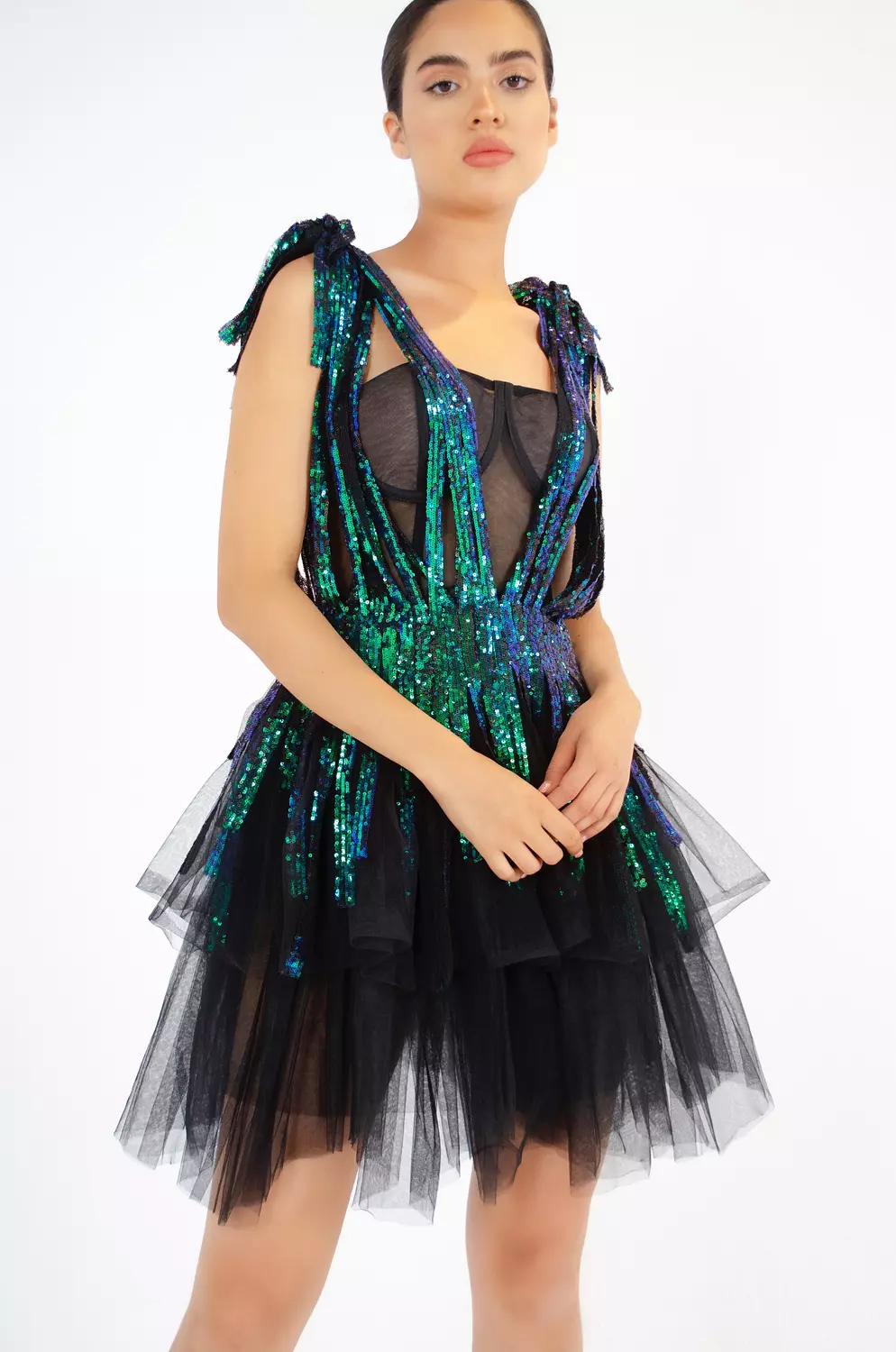 Lavish Blue-Green Sequin Dress image