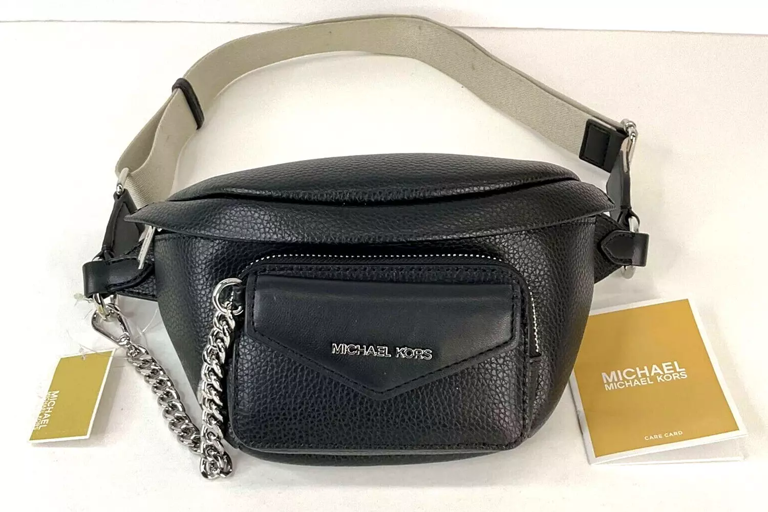 Michael Kors Black Belt Bag – With Chain Detail & Front Pouch image