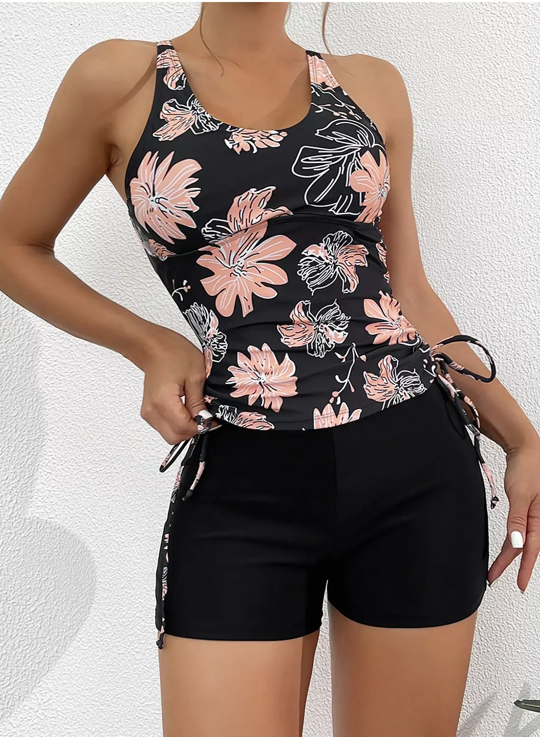 Summer Beach Floral Print Drawstring Side Tankini image