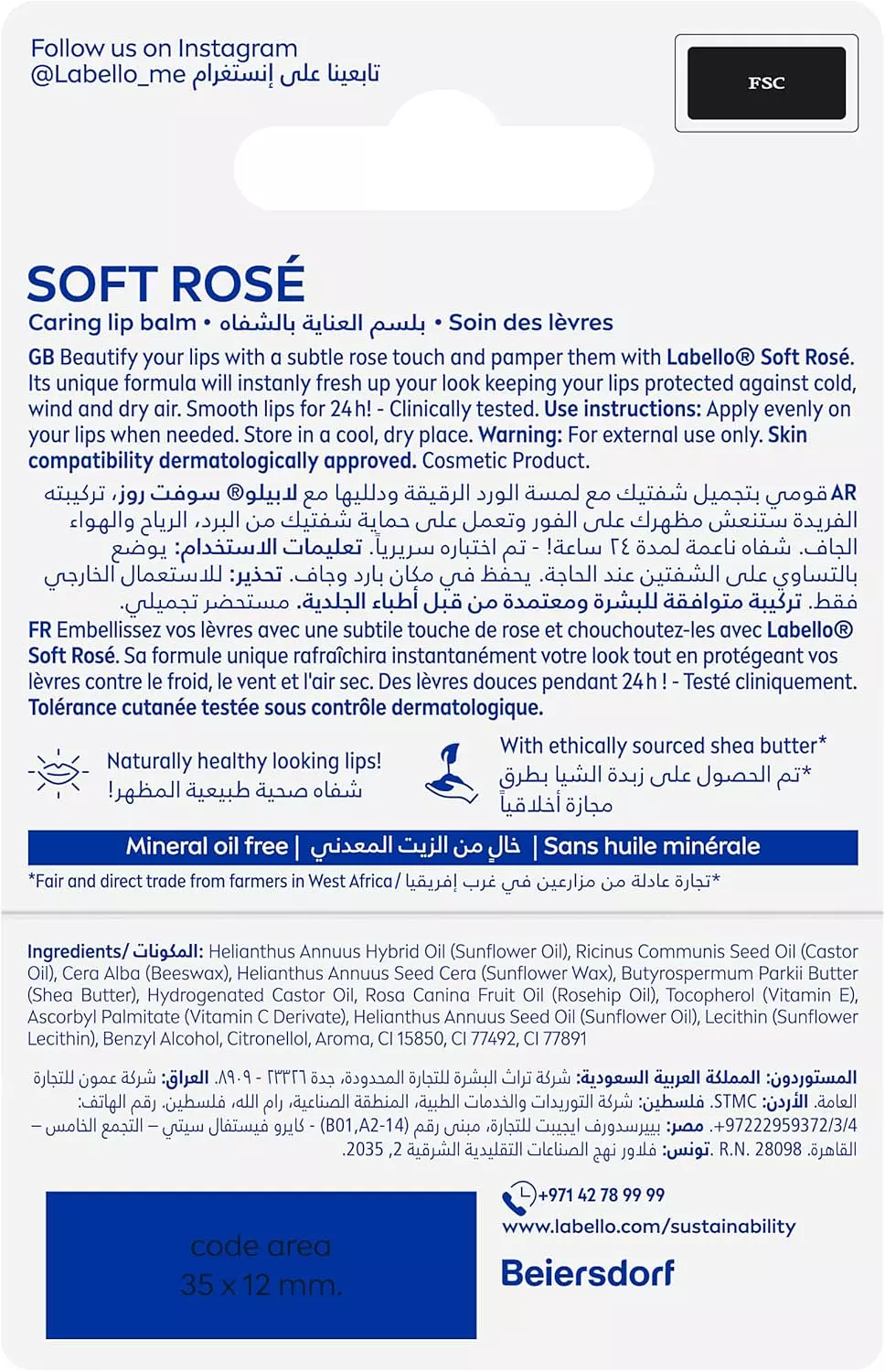 LABELLO ROSE TINTED LIP BALM SOFT ROSE 4.8 GM 1