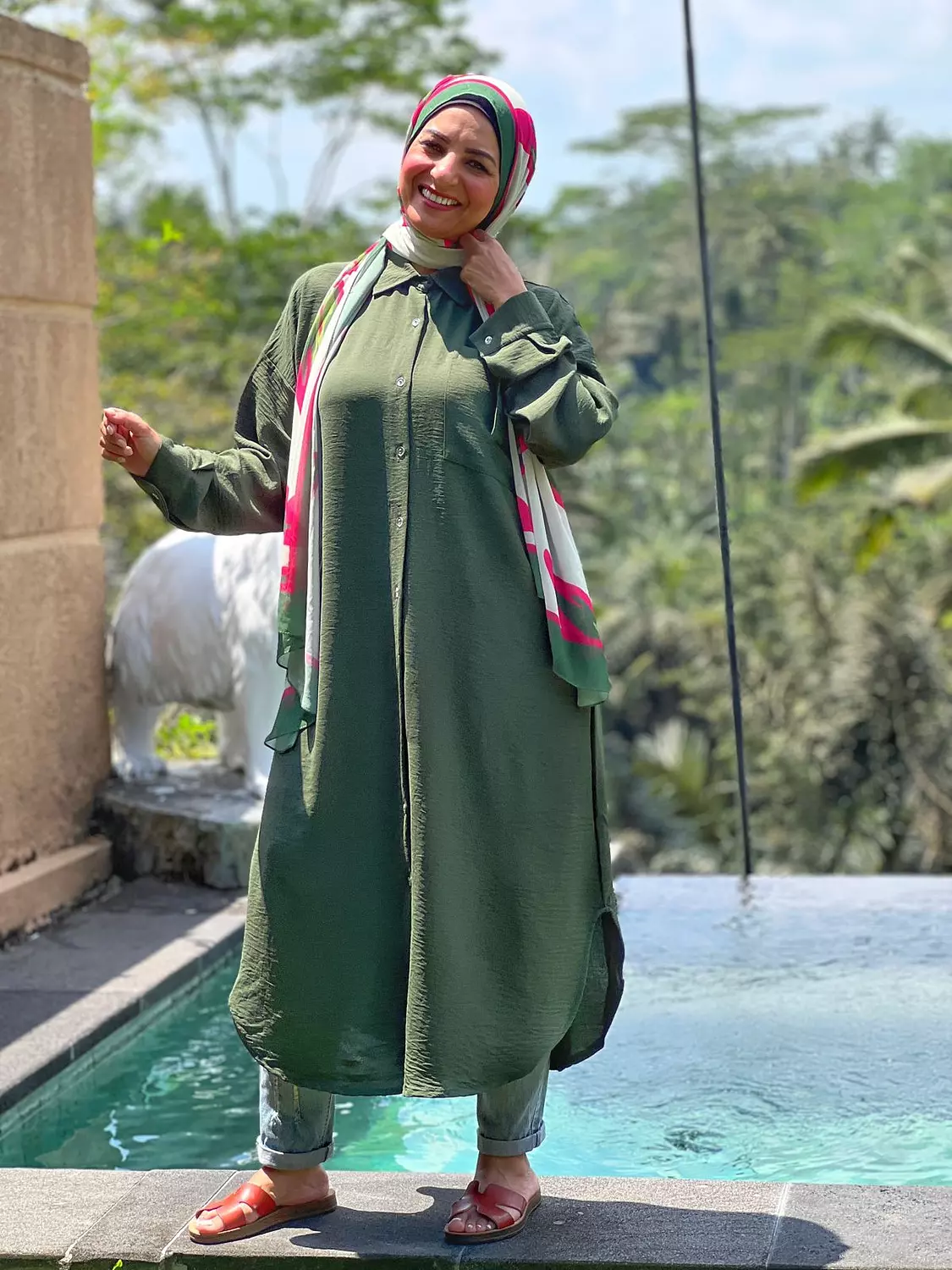 Long Basic Shirt- Petrol Green