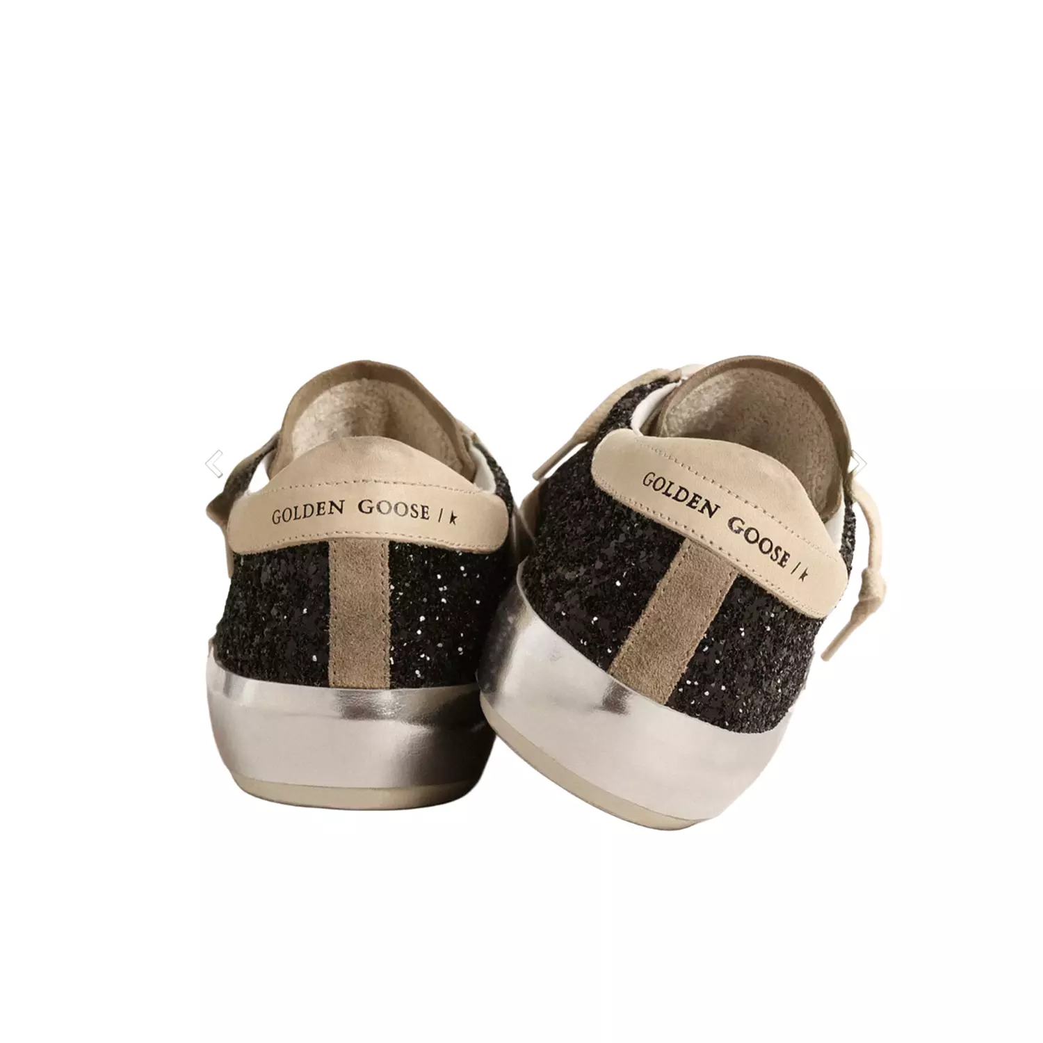 Golden goose Super-Star in black glitter with cream star and suede inserts 3