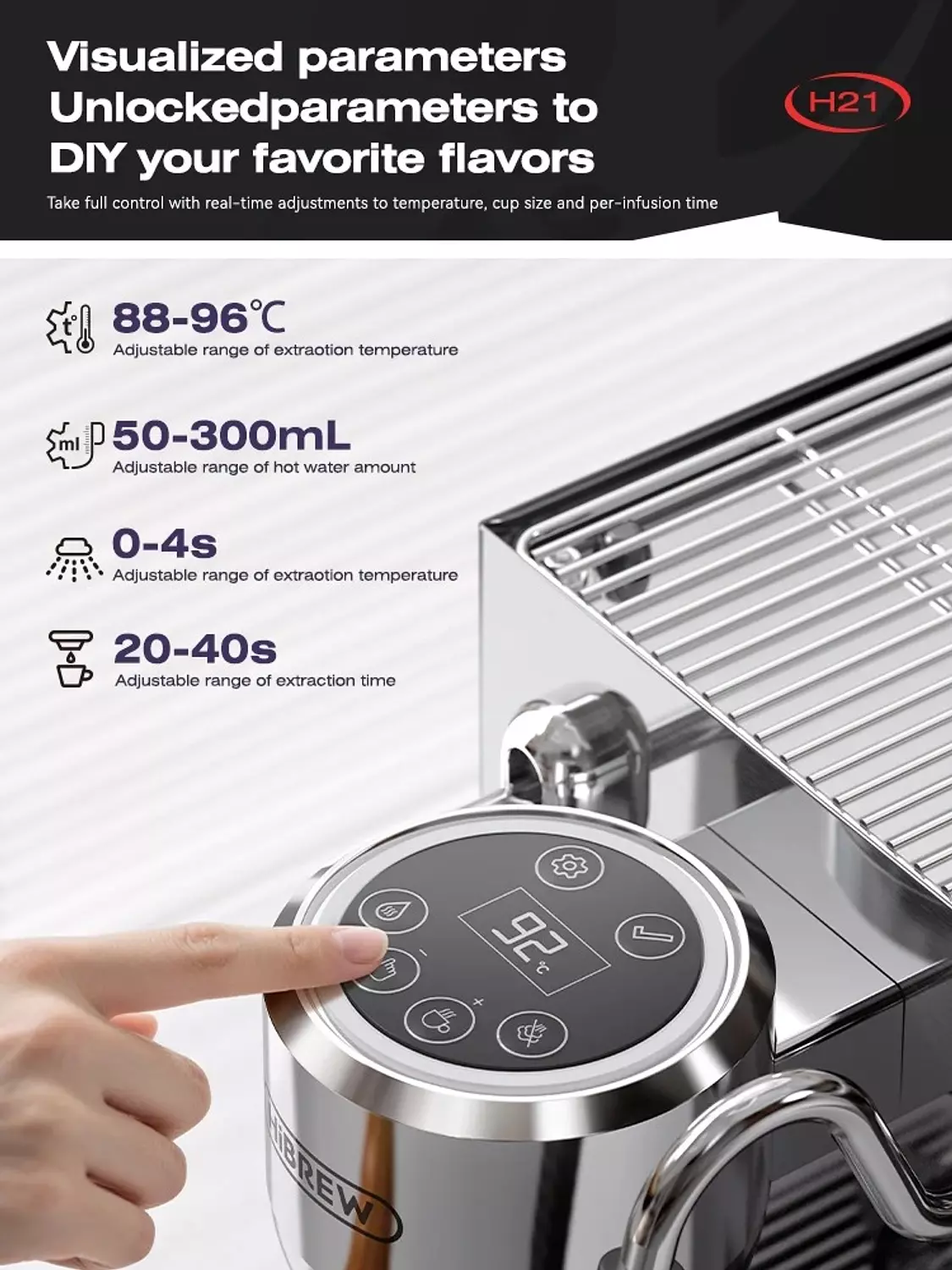 HiBREW H21 Dual Boiler Espresso Machine — Extraction Commander 4