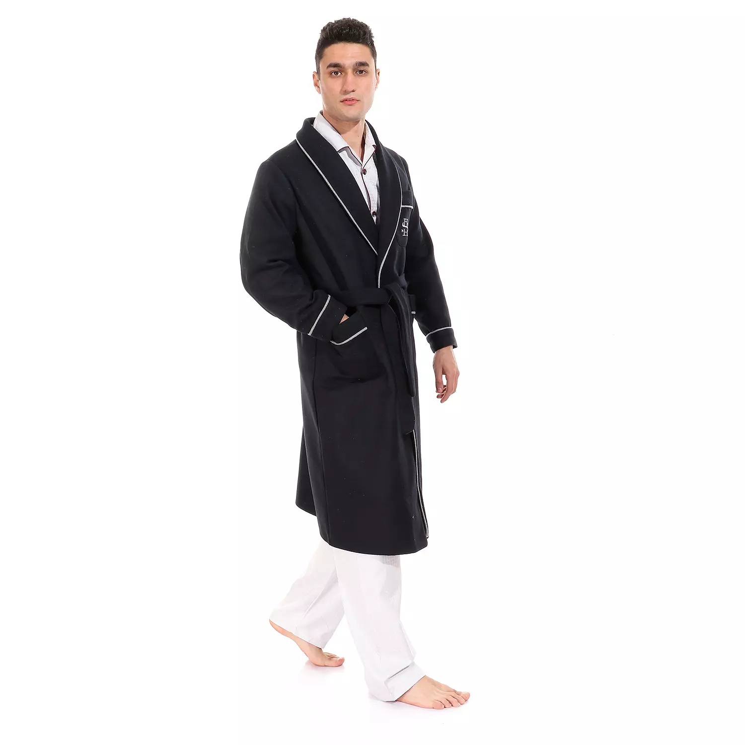 Shorto - روب رجالي شتوي - اسود - خط رمادي -2358  hover image