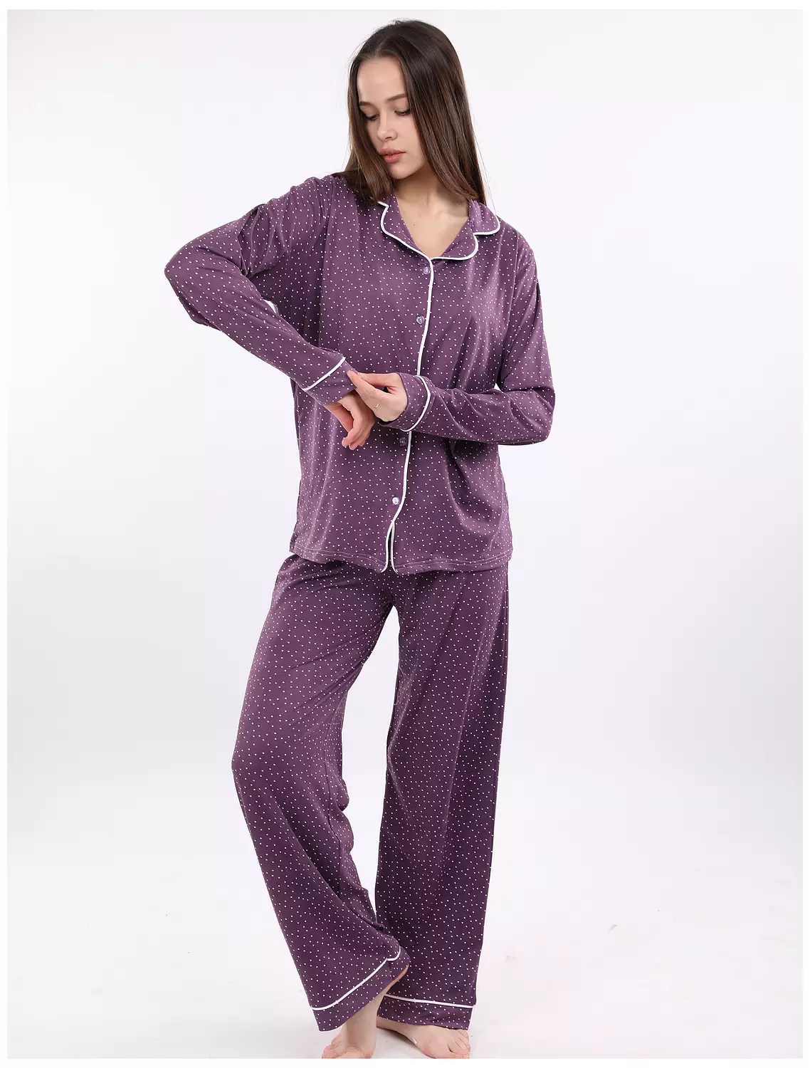 A401 Midnight Dots Buttoned Long Sleeved Pajama Set 8