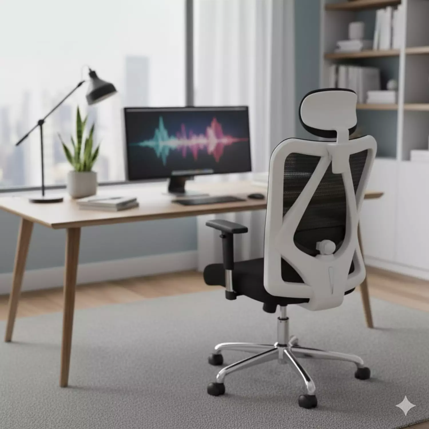 HARLEY  كرسي شبك فريم ابيض هيد ريست هارلي عالي image