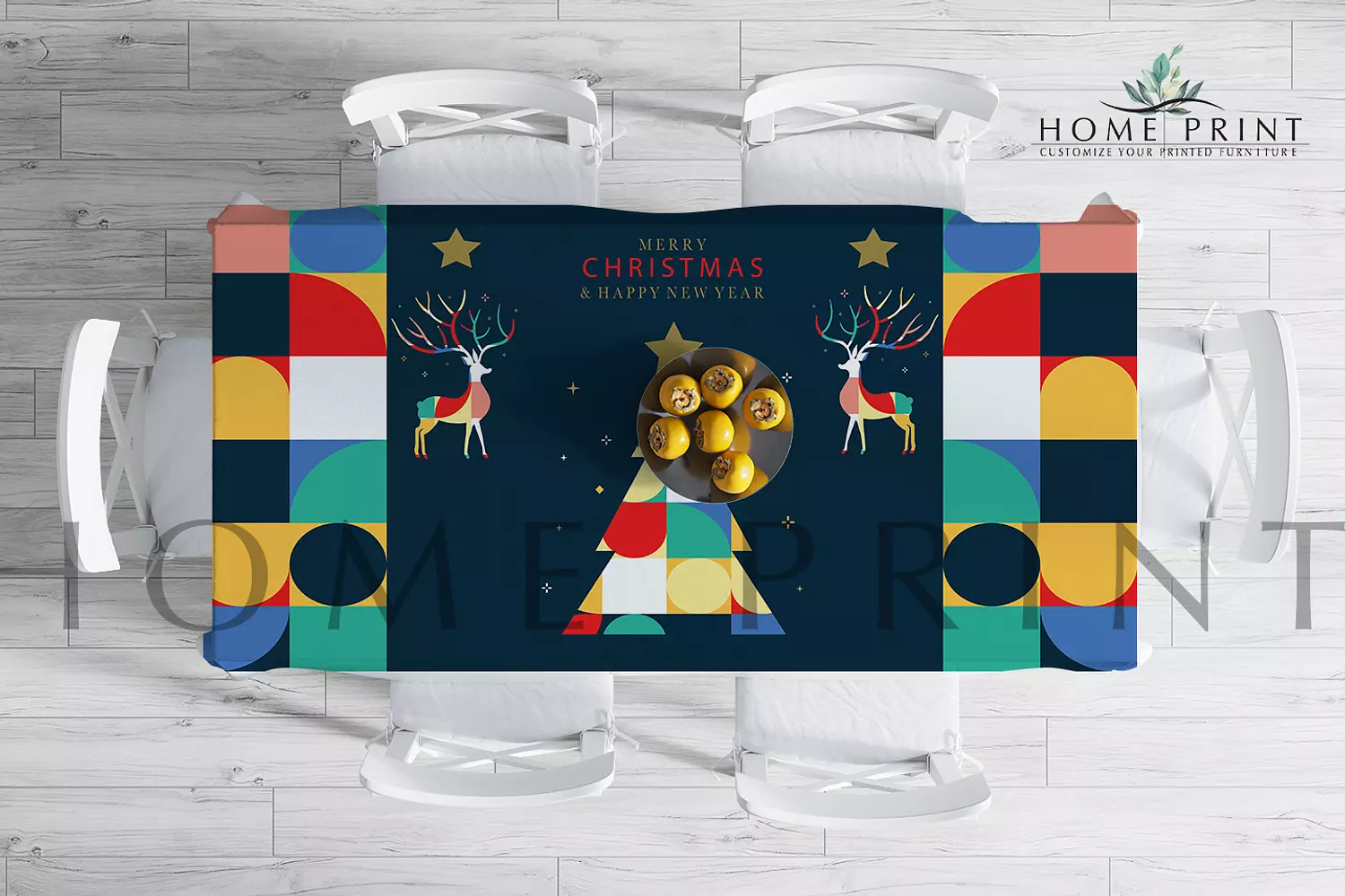 Christmas Tablecloth - Santa's Reindeer  - Multi Colors Design - 150 cm in 250 cm  image