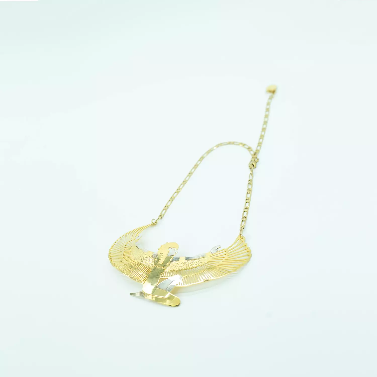 Very fine hand-carved copper chain, gold and platinum plated - 60 cm - Winged Queen Isis image