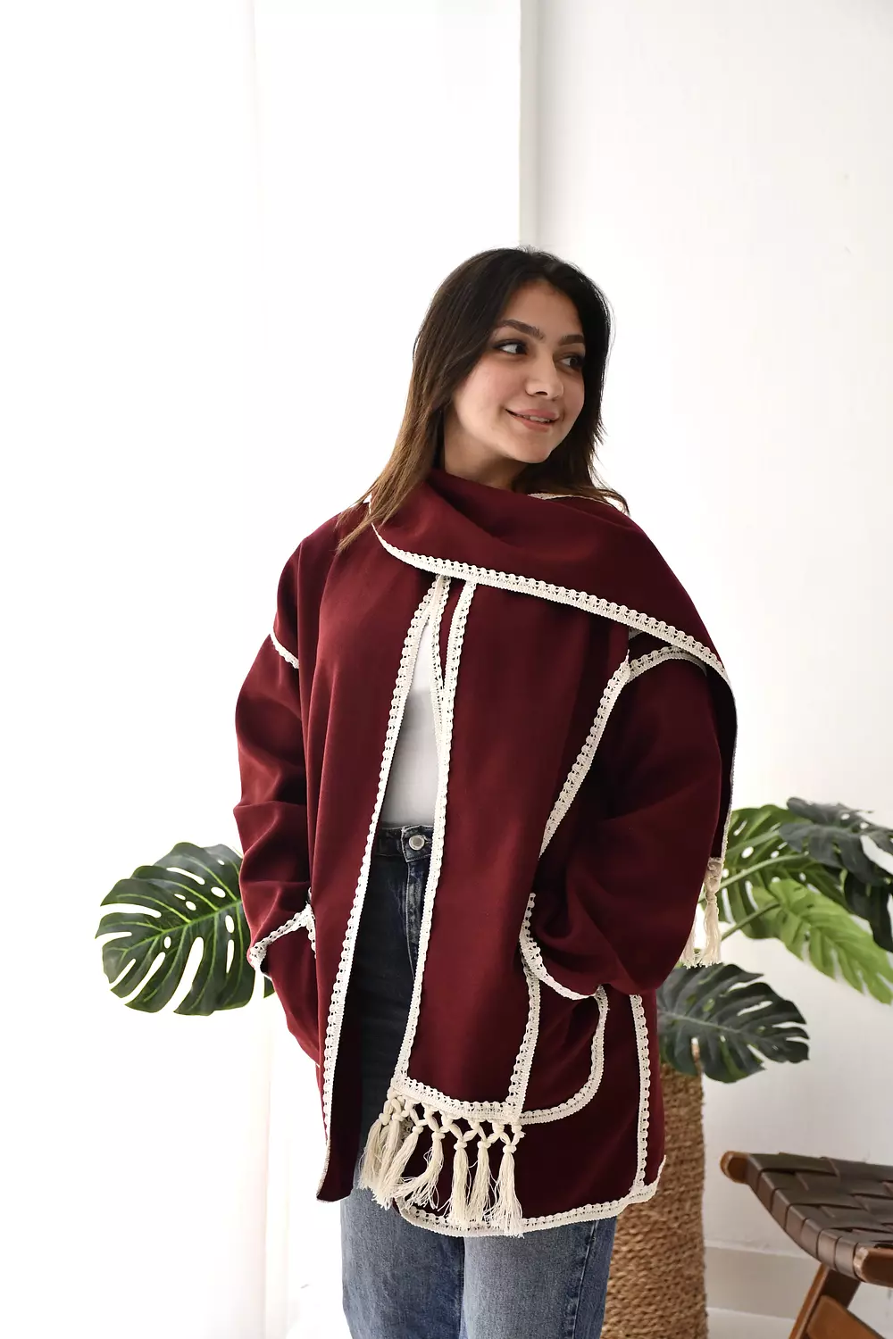 Burgundy scarf jacket  2