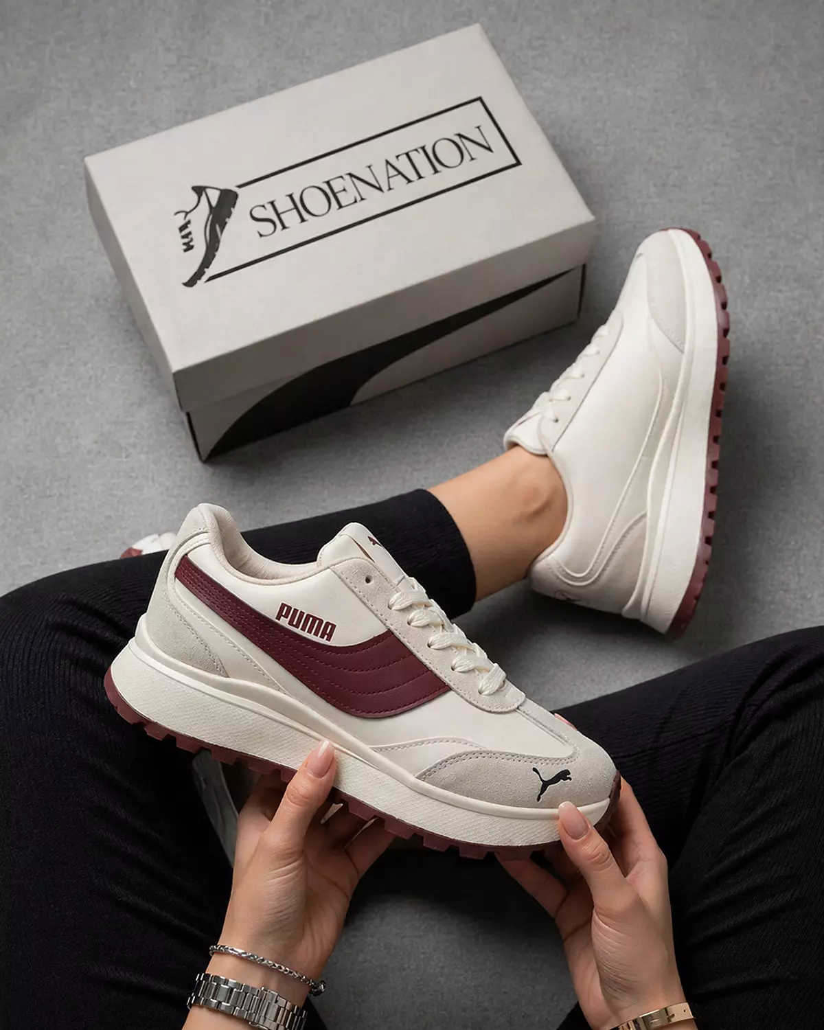 Women’s Puma Shoes – Beige & Maroon  image