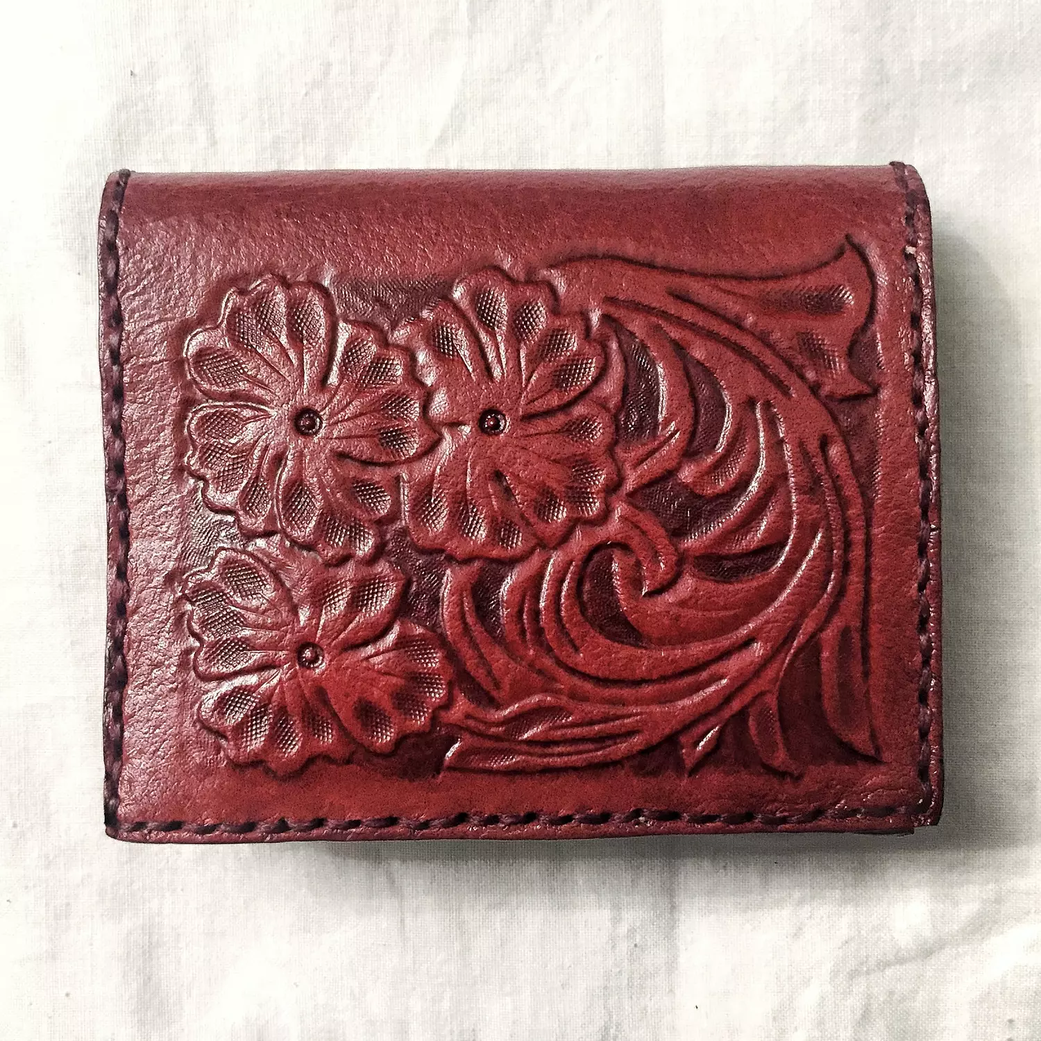 Floral tooled folded leather Wallet  image