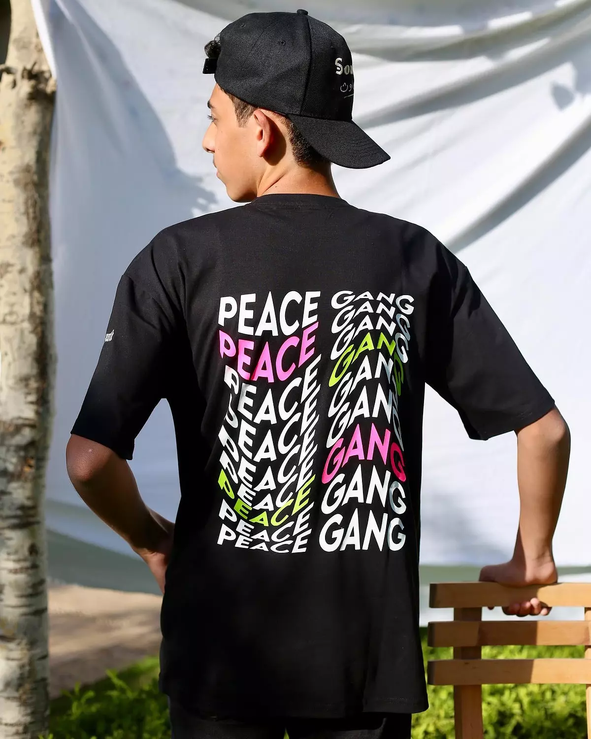 SOUTH Unisex PEACE GANG Black cotton T-shirt 3