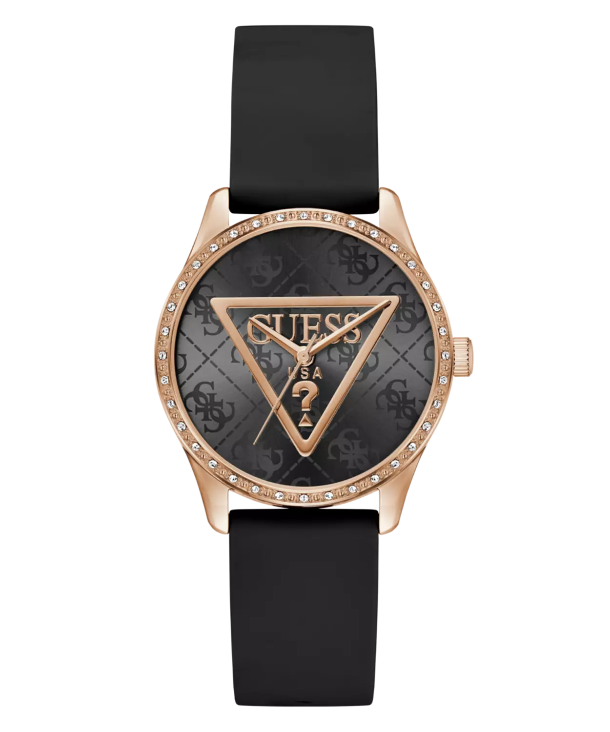 GUESS Ladies Black Rose Gold Tone Analog Watch image