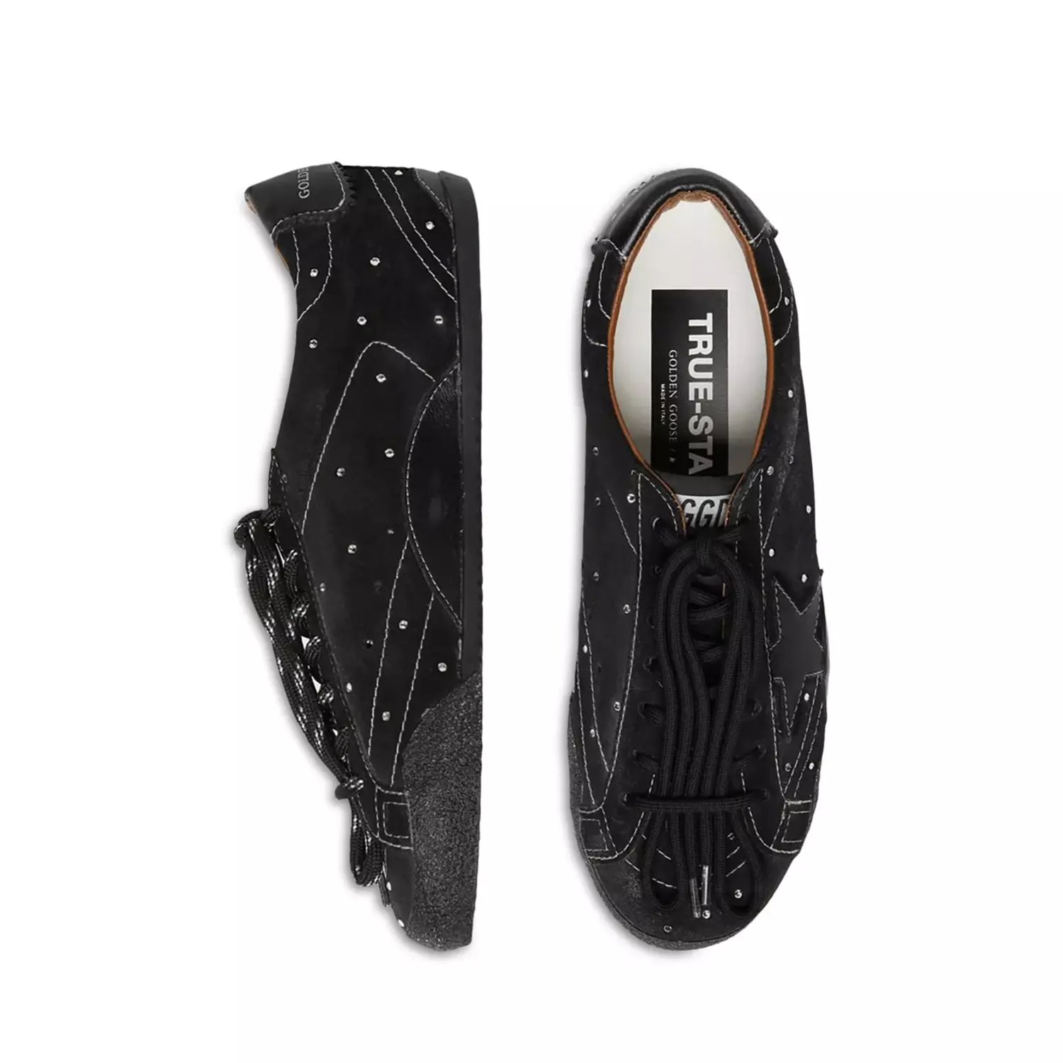 Golden goose True-Star Donna in suede nero con cristalli Swarovski e stella in pelle nera hover image