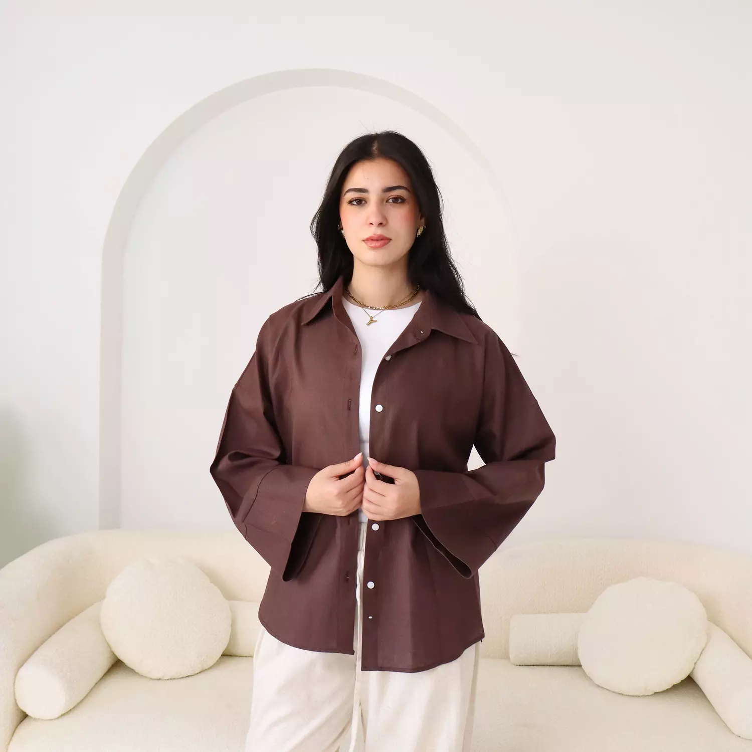 Oversize linen shirt in Brown  2