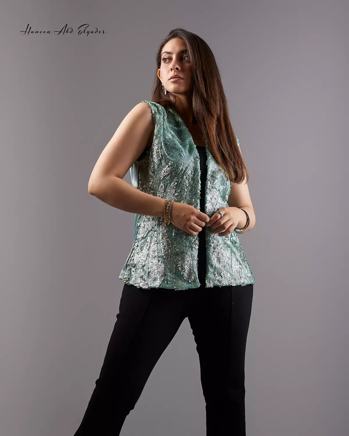 Mint green sequined vest 4