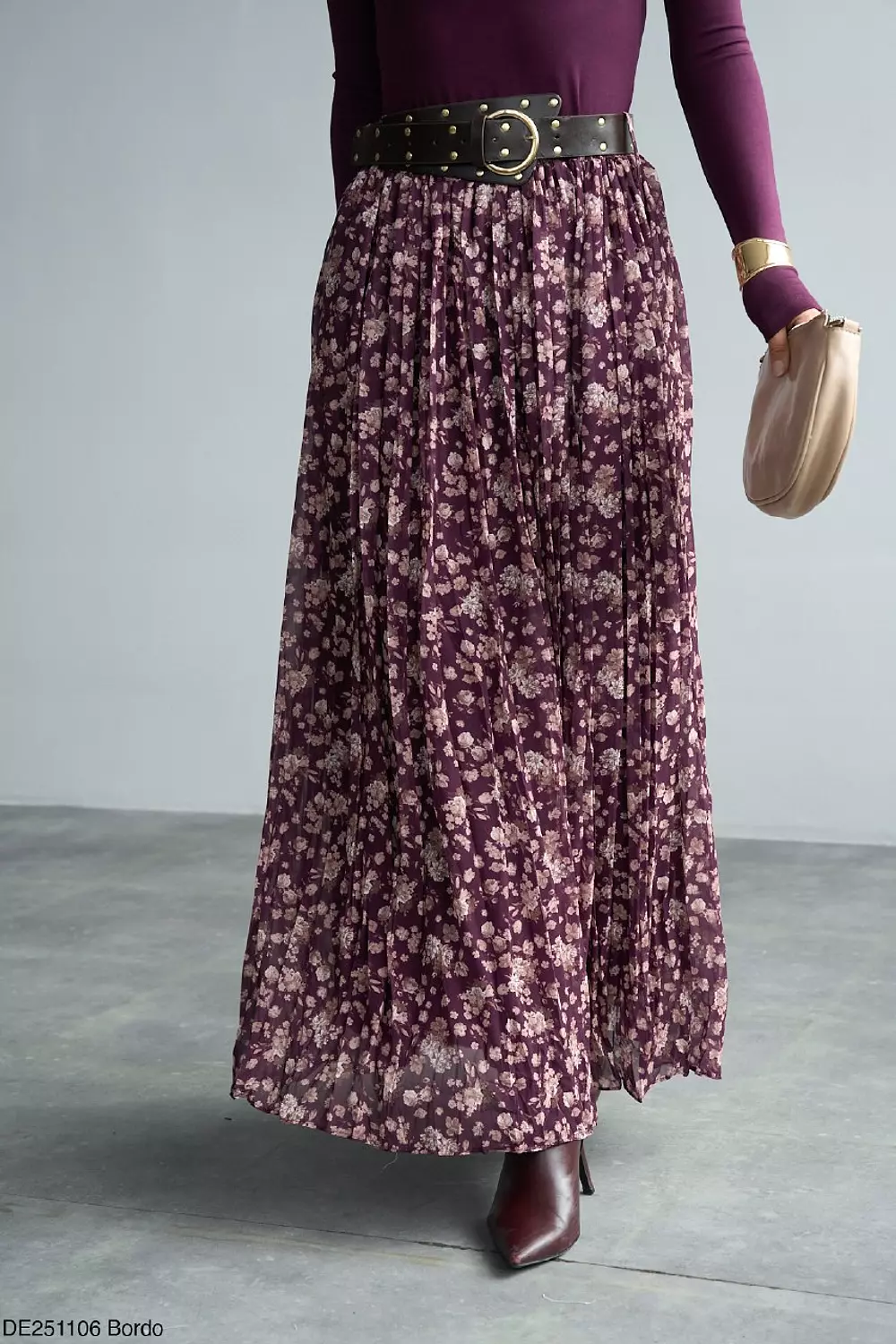 Burgundy Skirt with Brown Belt hover image