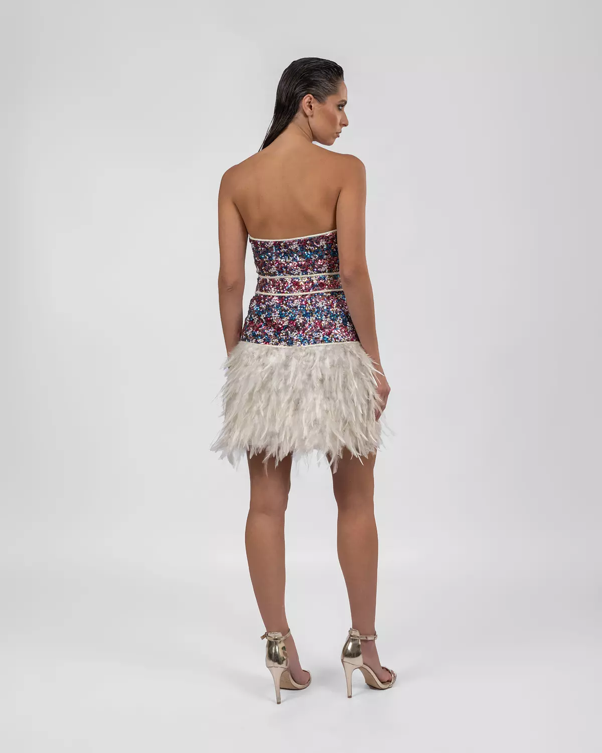Luxurious Multi-colored Feathered Dress 6