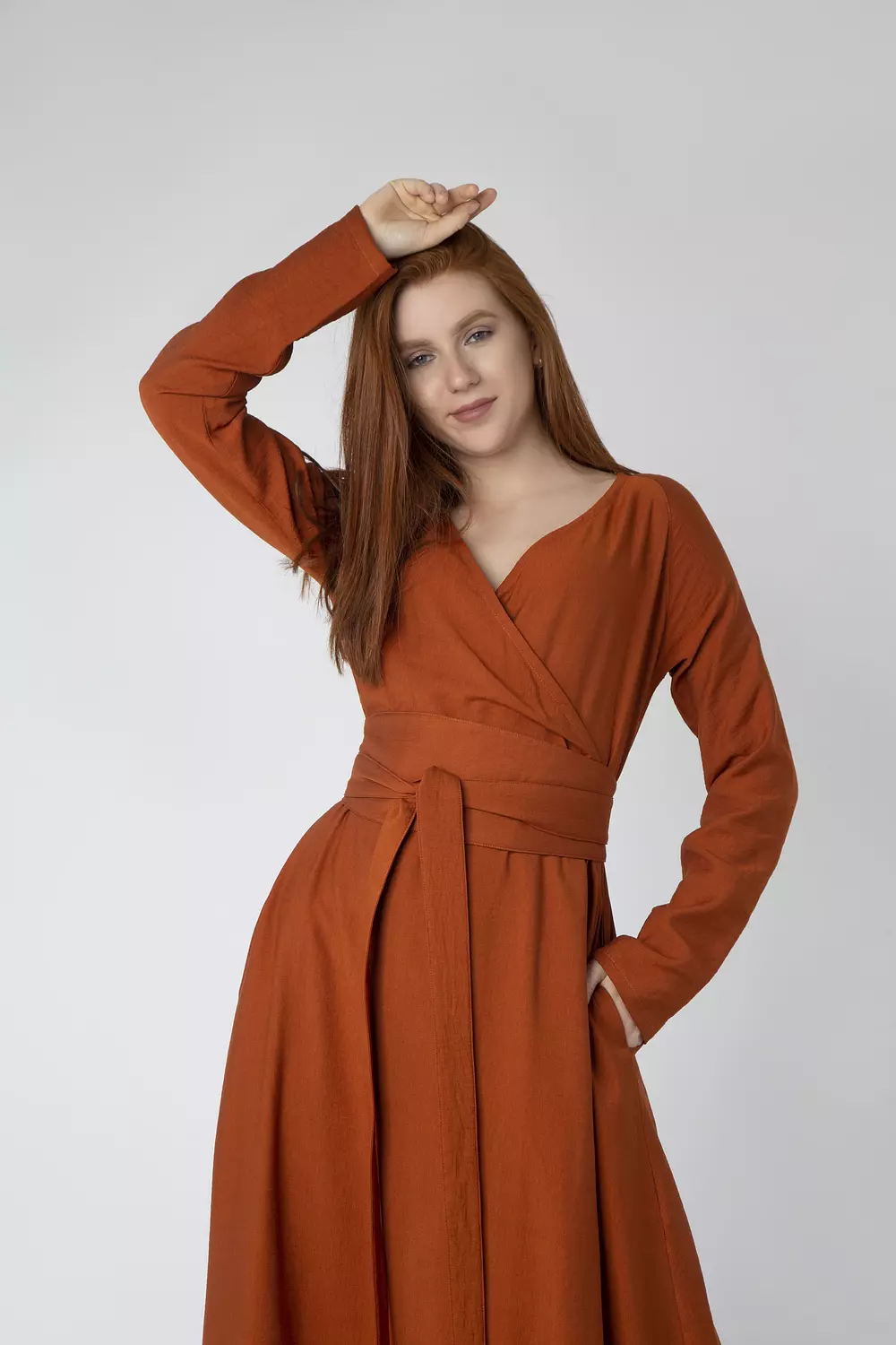 2 Linen A-Line Dress with Tie Waist image