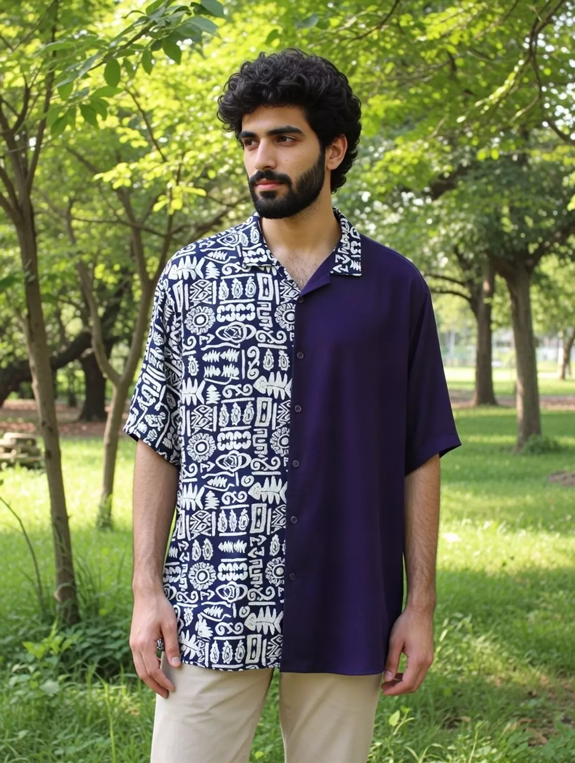 Navy Blue Parti-Colored Viscose Shirt image