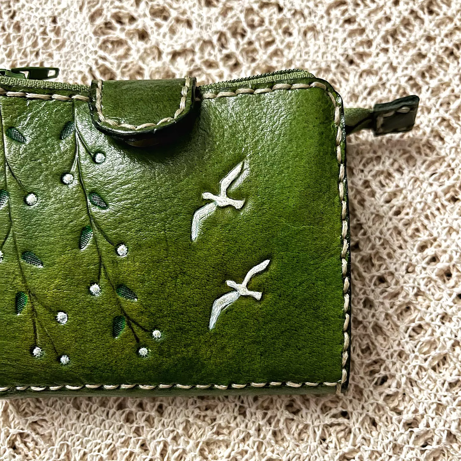 Birds & branches tooled leather wallet -flap closure 8