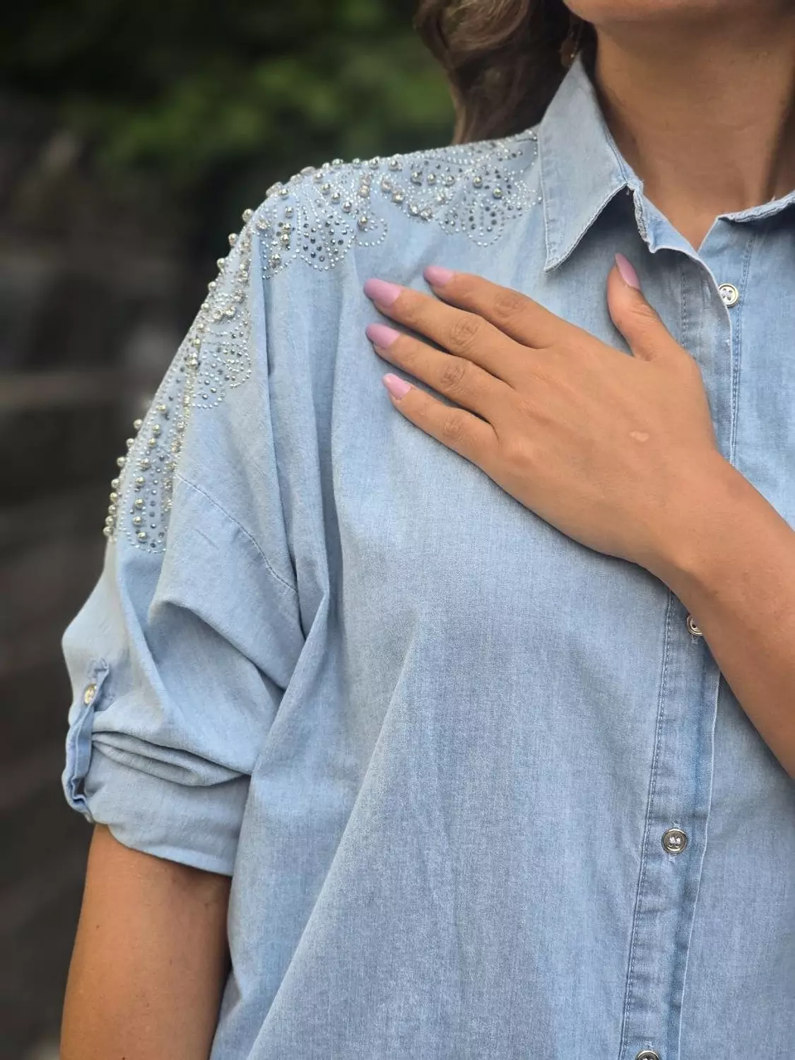 Light blue denim embroidered shirt 2