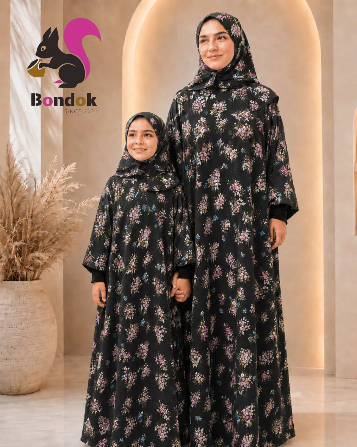 Esdal  Women's- Kids Matching Floral Print Abaya with Matching Hijab 1