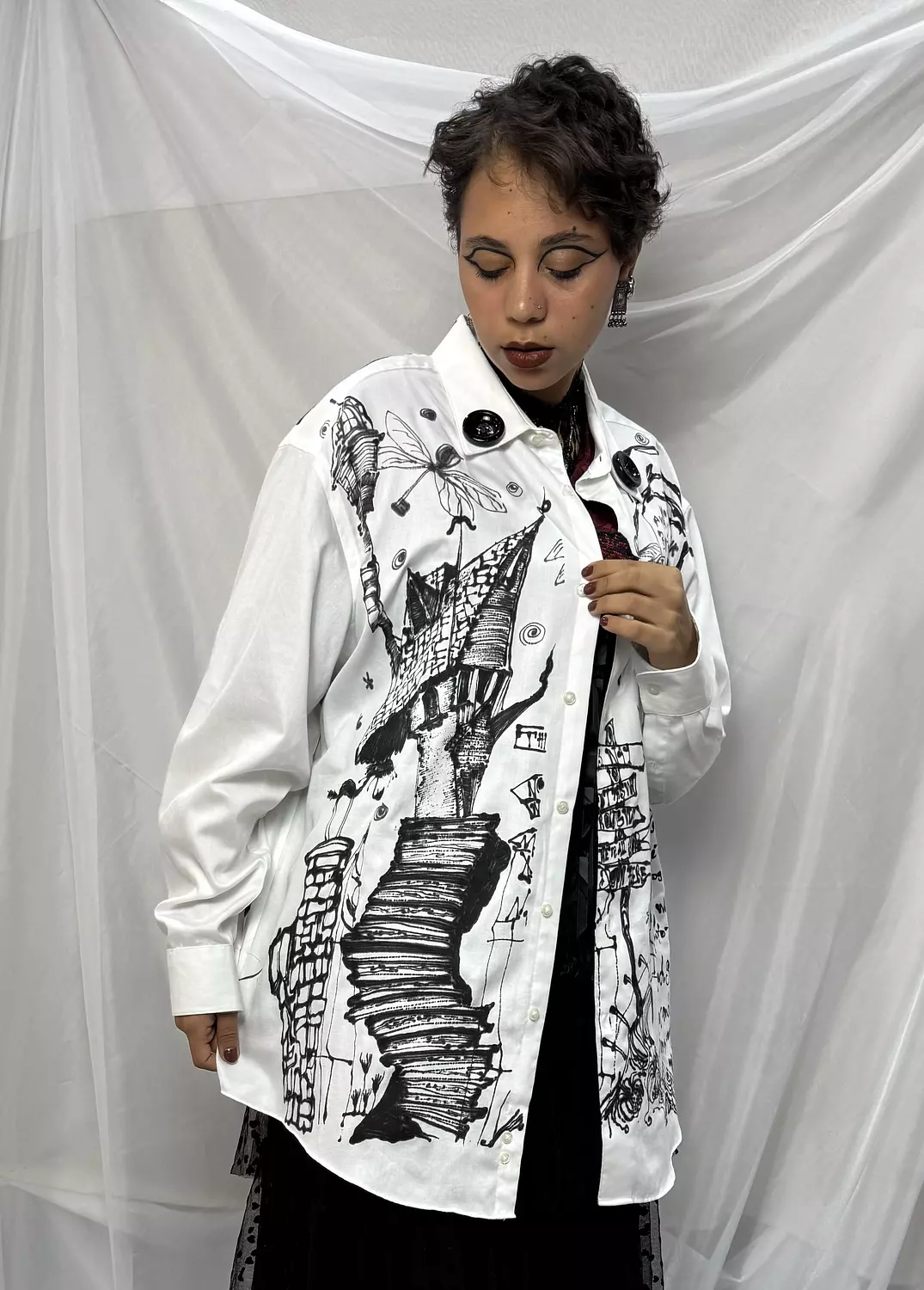 " childhood nightmares “ hand-painted shirt  hover image