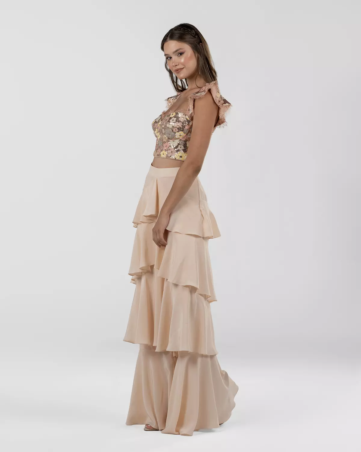  Chic Peach Ruffled Wide-Leg Silk Pants 3