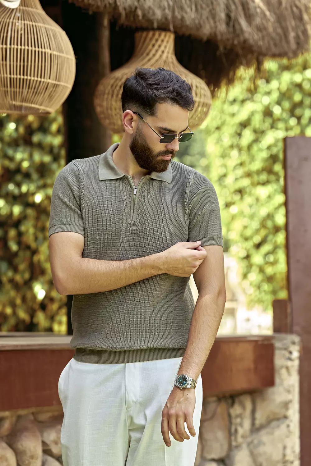 Men’s Textured Olive Polo Shirt 3