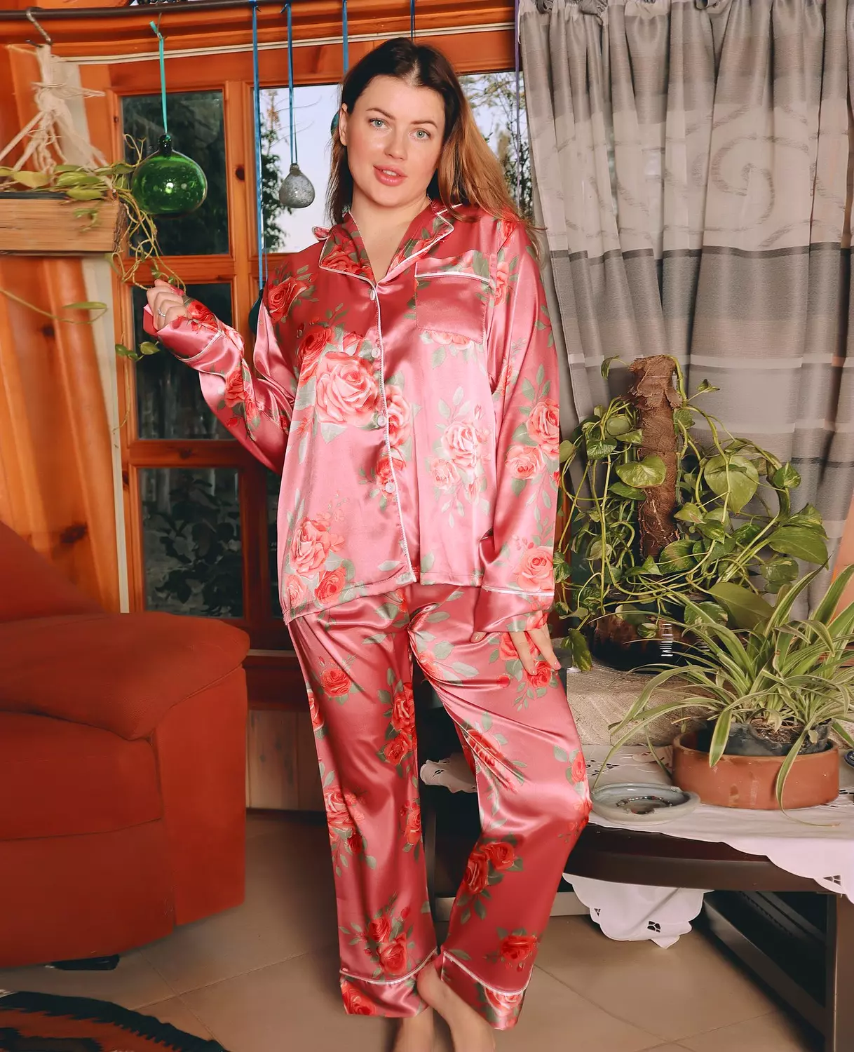 Printed Satin 2-Piece Pajama hover image
