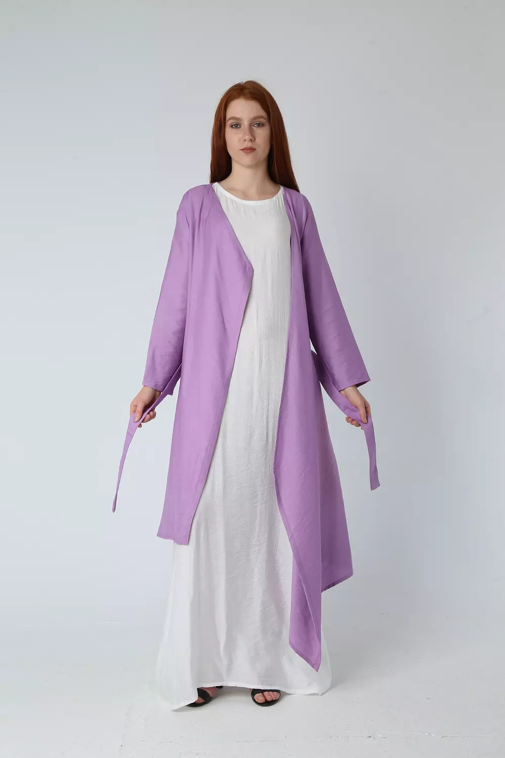 Knee level Linen Cardigan - light purple 4