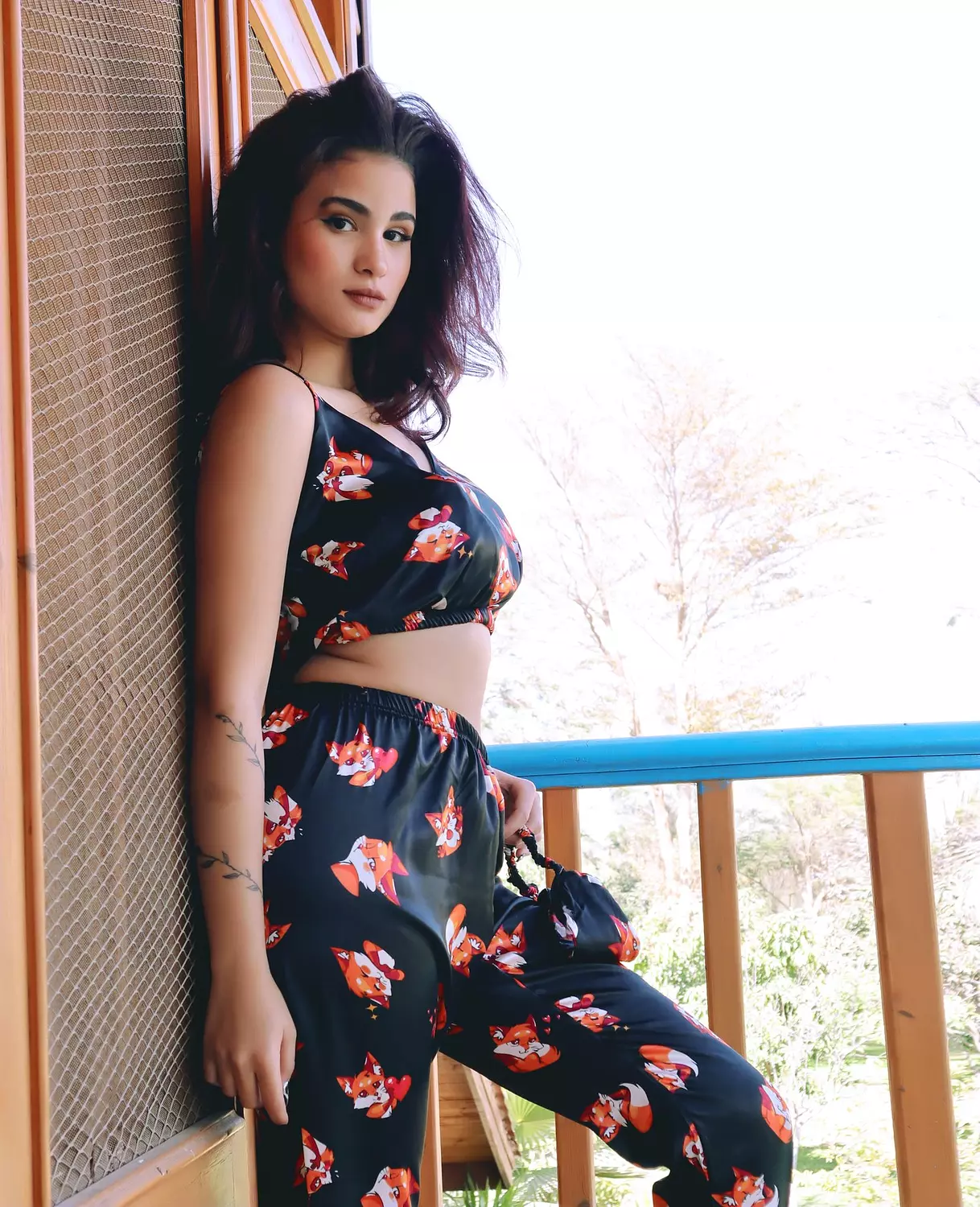 Print Satin Crop Top & Pants Pajama 4