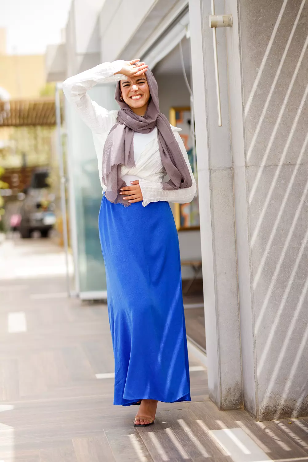 Royal blue satin maxi skirt  hover image