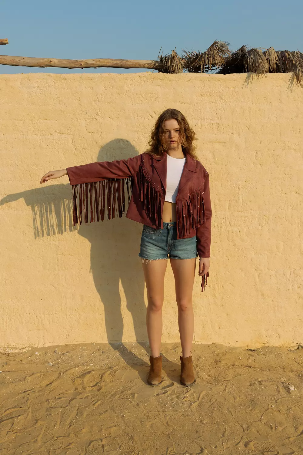 Fringe Suede Jacket - Burgundy hover image