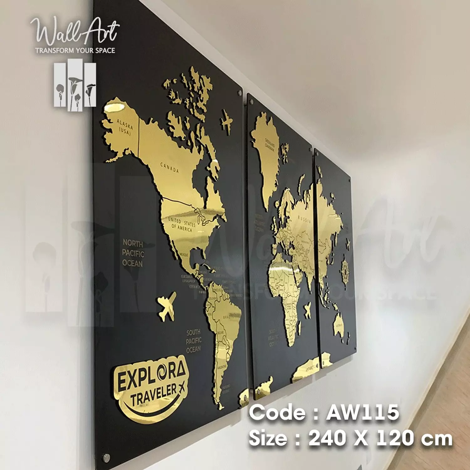 AW115-Engraved World Map   13