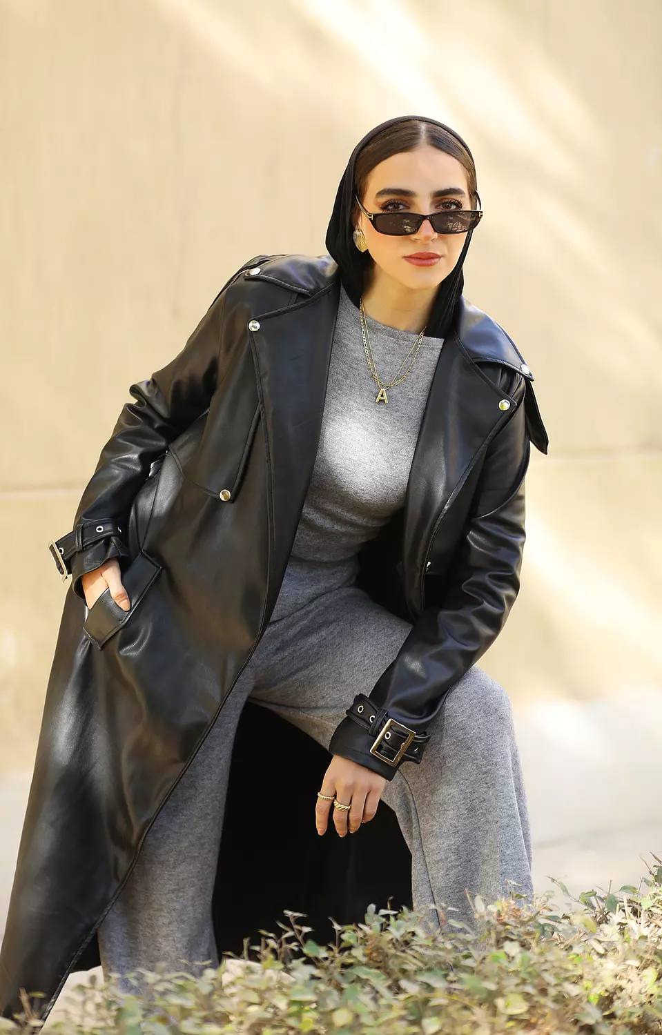 Black leather trench coat  2