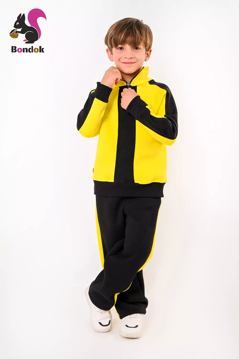 BONDOK Boys’ Winter Black-Strip Tracksuit – High-Neck Half-Zip Sweatshirt & Joggers Set – Cozy Melton , Ages 4–14 7