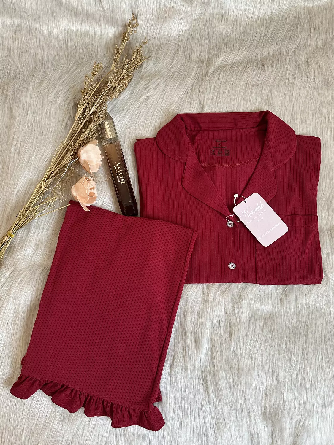 Sexy Red Ruffled Cotton PJs image