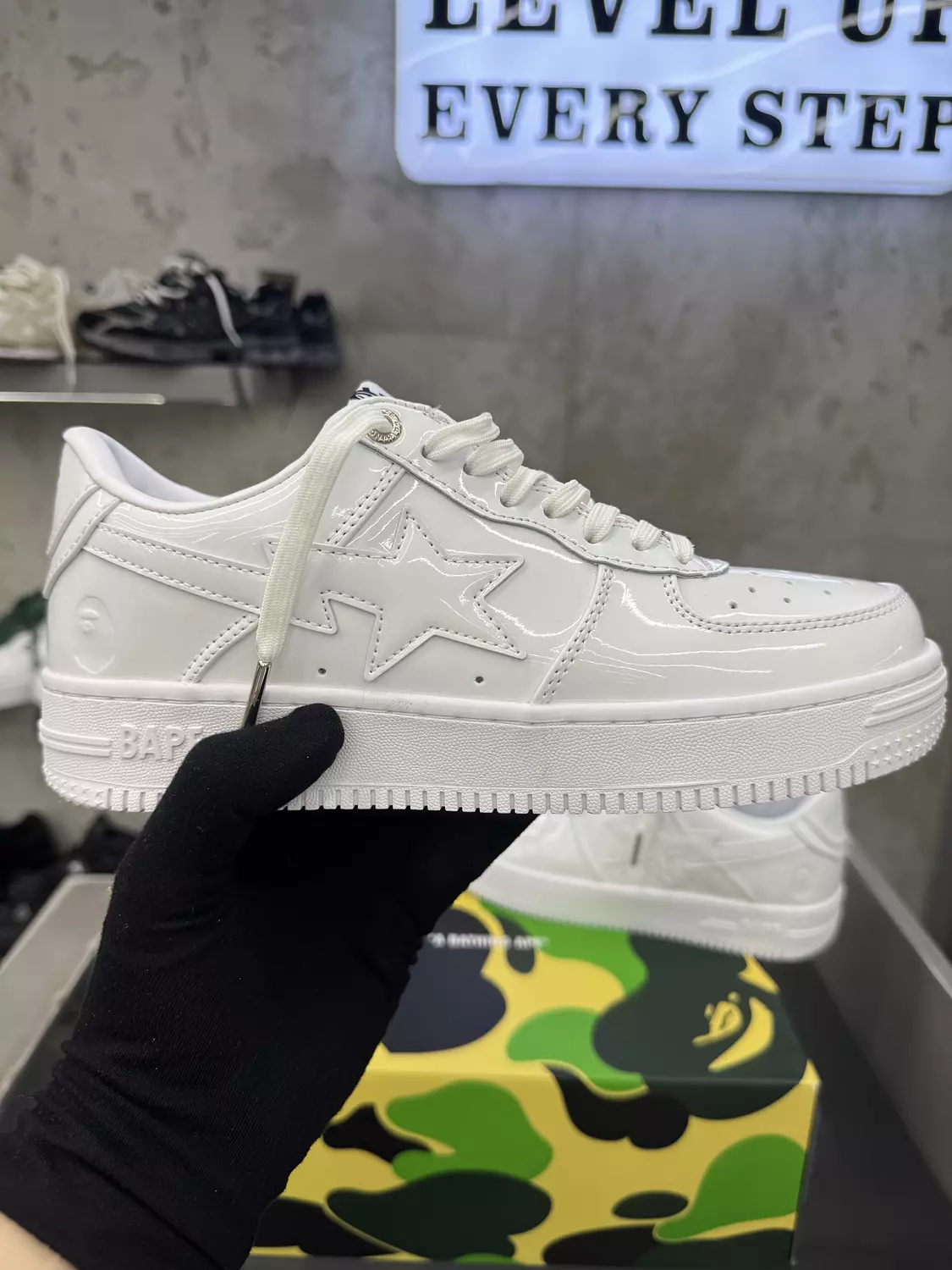 A Bathing Ape BAPE STA Low in white patent leather 7
