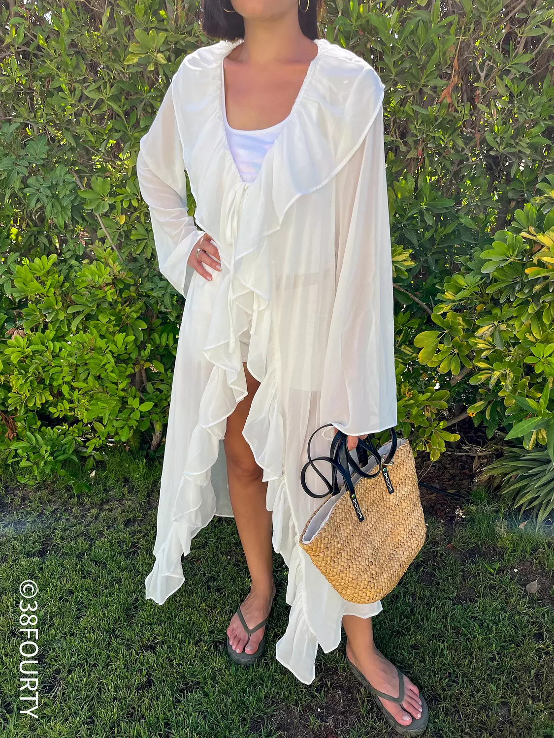 Ruffled full coverup - White hover image