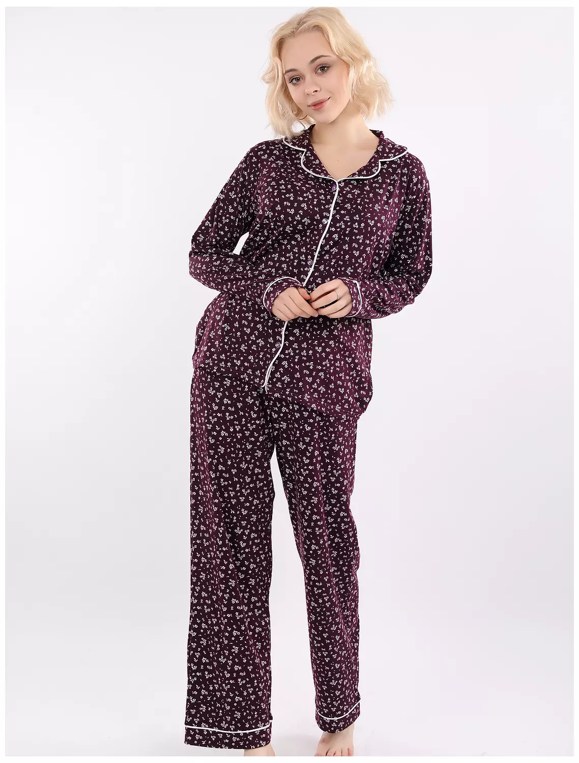A400 Delicate Baby Flowers Buttoned Long Sleeved Pajama Set 7