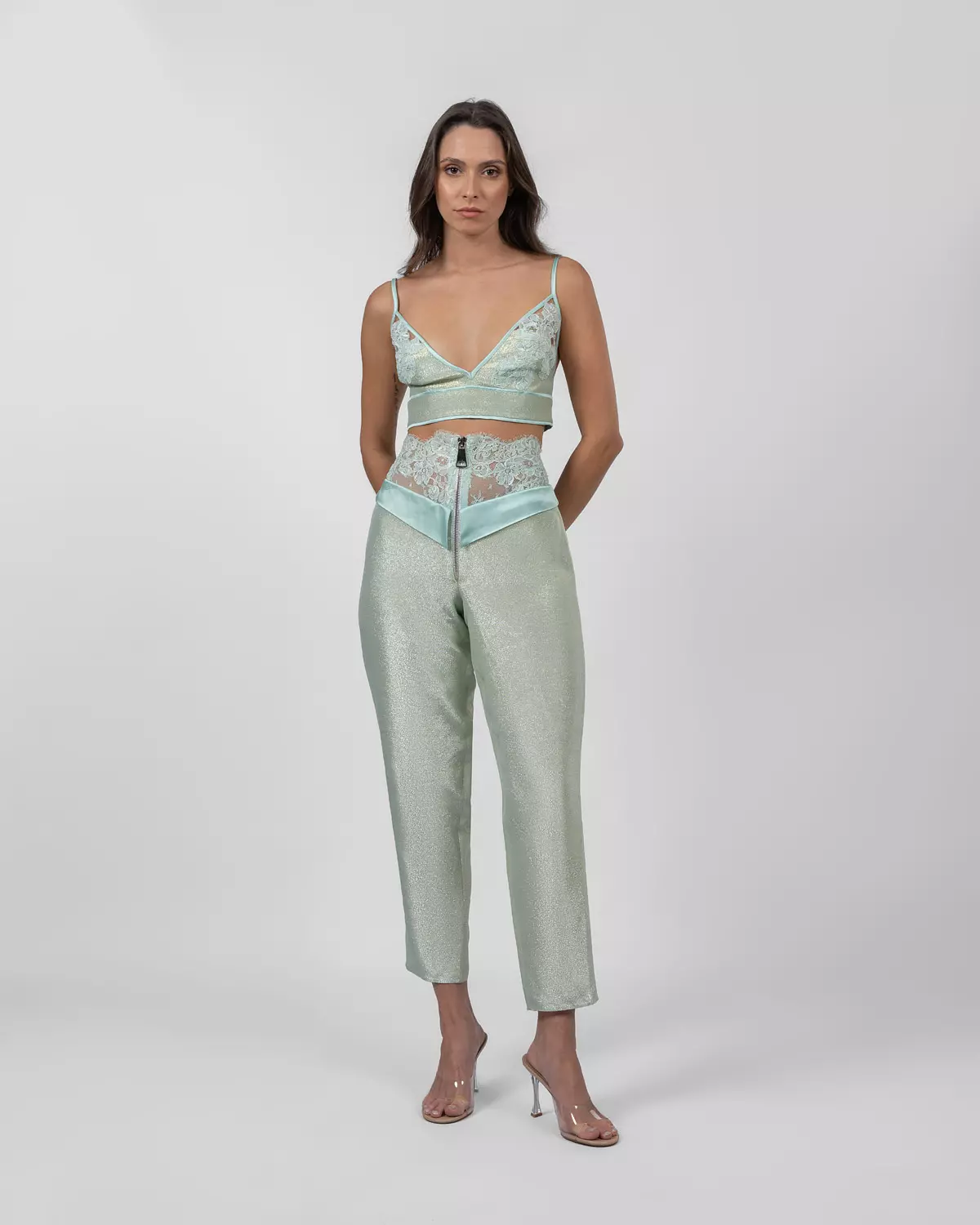 Shimmery Mint Green Crop Top 2