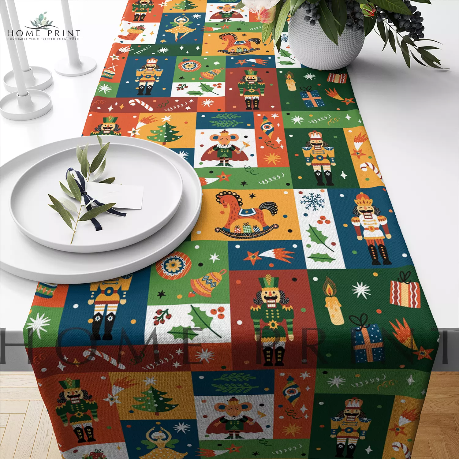 Christmas Runner  - Different Christmas Shapes - Multi color Print image